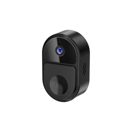 Wireless Mini Smart Video Doorbell with Two-Way Audio black compact wireless doorbell camera showing lens and button for two-way audio