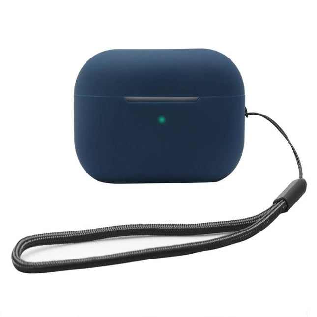 Silicone Protective Cover for AirPods Pro 2, Perfect for Daily Carry - navy blue silicone case with wrist strap