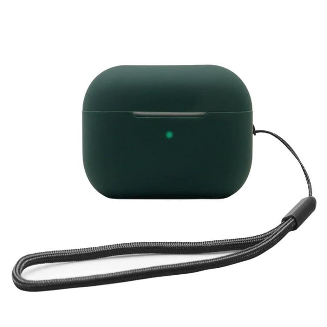 Silicone Protective Cover for AirPods Pro 2, Perfect for Daily Carry - dark green silicone case with wrist strap protecting charging case