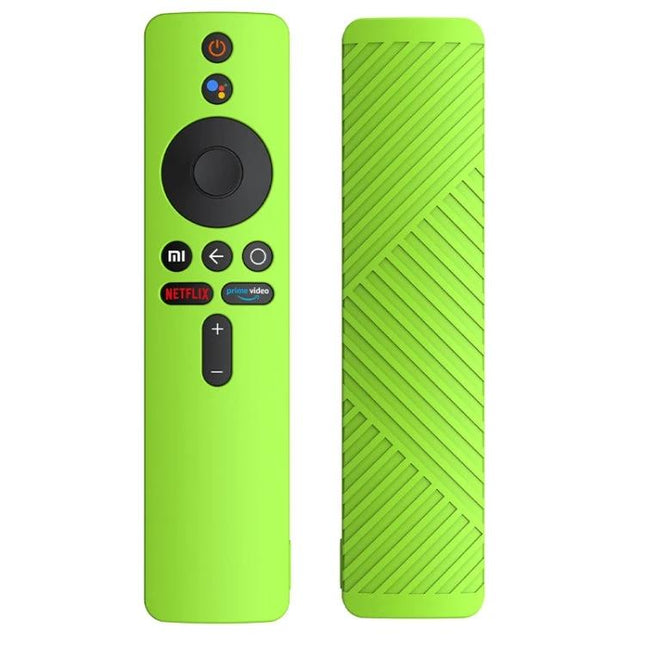 Protective Silicone Cover for Xiaomi MiBox S, in Multiple Colors lime green silicone remote cover shown front and textured back