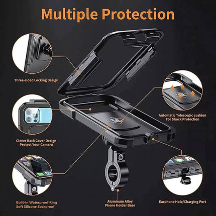 Handlebar Phone Holder With Wireless Charging Waterproof weatherproof bike and motorcycle mount with sealed enclosure and touchscreen operation