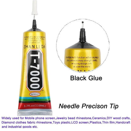 T7000 Multi-Purpose Adhesive Glue for Crafts and Home Repairs tube with needle precision tip and clear black glue for jewelry, plastics, electronics