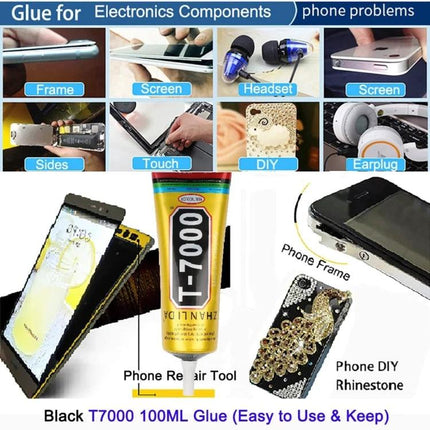 T7000 Multi-Purpose Adhesive Glue for Crafts and Home Repairs tube with phone repair, rhinestone DIY, electronics bonding and household fixes