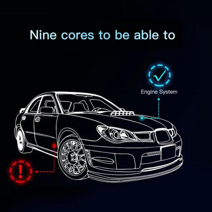 BFN Diagnostic Tool for Daily Vehicle Checks and Repairs - OBD2 scanner showing engine and wheel fault indicators for routine car health monitoring