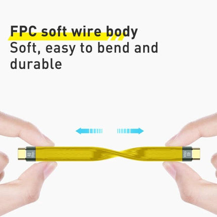 Portable Flexible Cable for Everyday Device Connections showing soft FPC wire body, easy-to-bend golden cable for charging and 10Gbps data transfer
