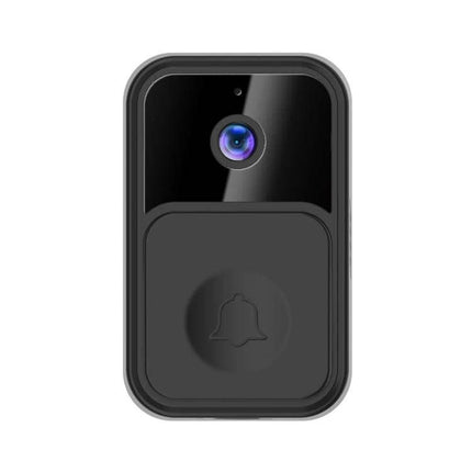 Wireless Smart Video Doorbell for Easy Home Monitoring with Wide Angle showing black doorbell camera with wide-angle lens and button