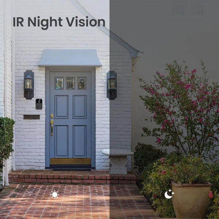 Wireless Smart Video Doorbell for Easy Home Monitoring with Wide Angle showing IR night vision day and night front door view
