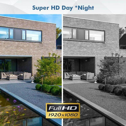 QX59 Wireless Home Security Camera for Easy Monitoring showing day and night Full HD 1920x1080 outdoor home view