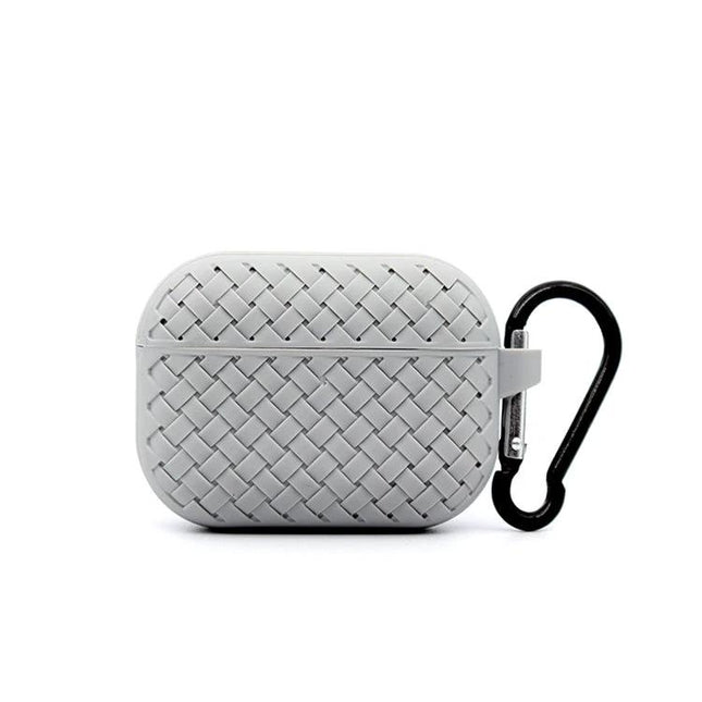 Protective Case for Safeguarding AirPods in Daily Life – woven silicone cover with charging port access and carabiner
