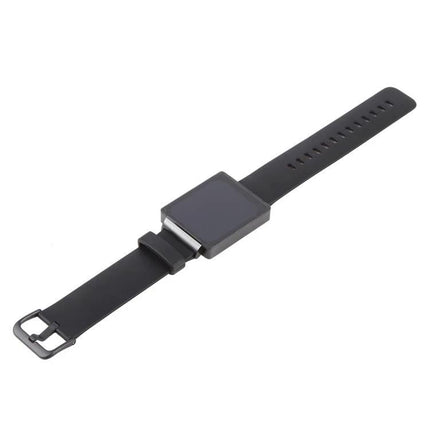 Essential Smart Watch for Daily Health and Activity Tracking showing black rectangular-faced smartwatch with black silicone strap on white background
