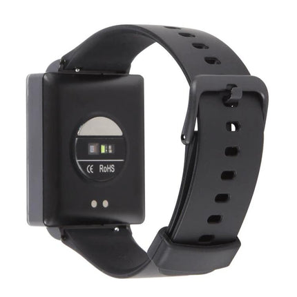 Essential Smart Watch for Daily Health and Activity Tracking - black fitness smartwatch showing rear heart rate sensor and adjustable silicone band