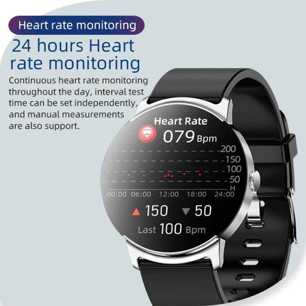 Smart Watch for Daily Health Tracking and Monitoring showing 24-hour heart rate monitoring on a 1.32-inch HD color screen