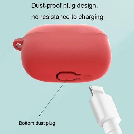 Silicone Case for Earphones in Daily Travel Protection with dust-proof plug and charging access, red silicone protective earphone case