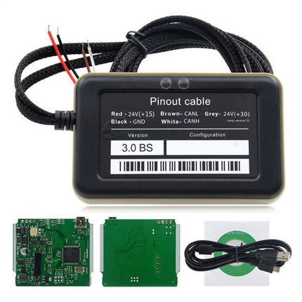 Essential accessory for truck drivers managing emissions on routes AdBlue emulator box with pinout cable and USB setup