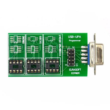 Compact Adapter for Everyday Car Maintenance Tasks - green PCB adapter for DC 12V vehicle meter checks with EEPROM sockets and DB9 connector