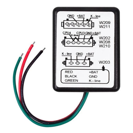 Mercedes-Benz Alarm System for Routine Vehicle Upkeep ESL emulator module with red, black, green wires for Mercedes models W202 W203 W209 W211