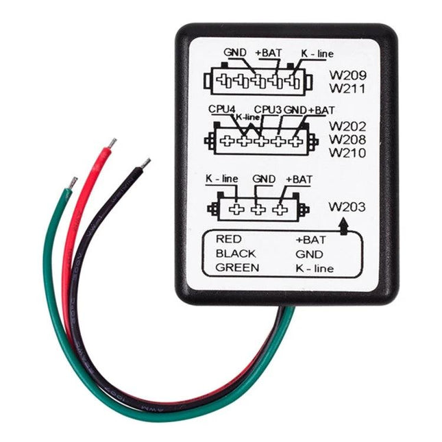 Mercedes-Benz Alarm System for Routine Vehicle Upkeep ESL emulator module with red, black, green wires for Mercedes models W202 W203 W209 W211