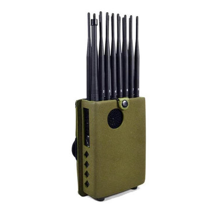 Versatile Portable Mobile Signal Jammer for Everyday Use compact 16-band green unit with multiple antennas for meetings exams and vehicle use