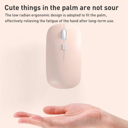 FOREV Ergonomic Silent Wireless Mouse for Everyday Computing - blush pink low-profile ergonomic mouse hovering above an open palm, silent clicks for long-term comfort