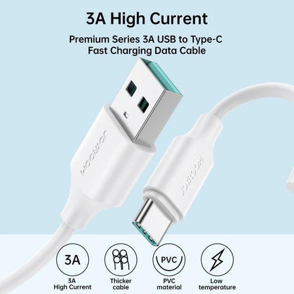 Joyroom USB-C Cable for Everyday Device Charging at Home – white 3A USB-A to USB-C fast charging cable for phone and tablet