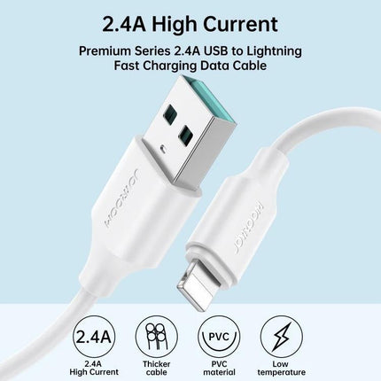 Joyroom Cable for Keeping Devices Charged in Daily Life - white 2.4A USB to Lightning fast charging/data cable