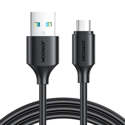 Joyroom USB to Micro USB Cable for Everyday Device Charging in black showing USB-A and Micro-USB connectors, 2.4A fast charging cable
