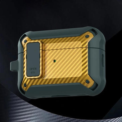 Bumblebee Carbon Fiber Case for Everyday Earphone Protection - rugged gold carbon fiber and silicone shell with carabiner clip