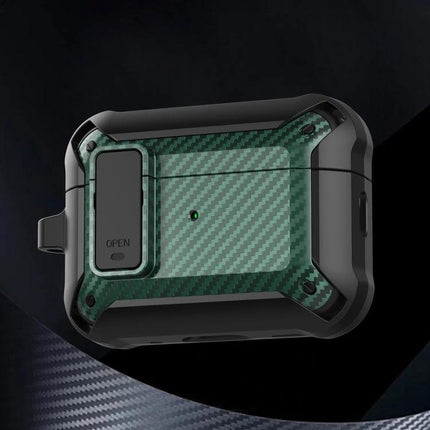 Bumblebee Carbon Fiber Case for Everyday Earphone Protection - green carbon fiber rugged 360° protective earphone case with charging access