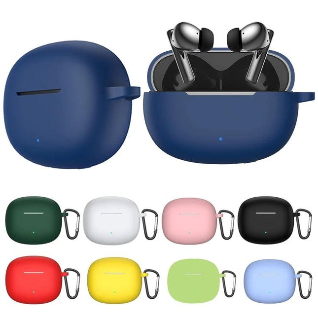 Silicone Case Protects Honor Earbuds for Everyday Use - navy silicone protective charging case shown with Honor earbuds and color options