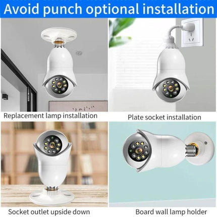 WiFi Light Bulb Camera for Home Security Monitoring installed as replacement lamp, wall plate, or socket — 720P motion-detecting home security camera bulb