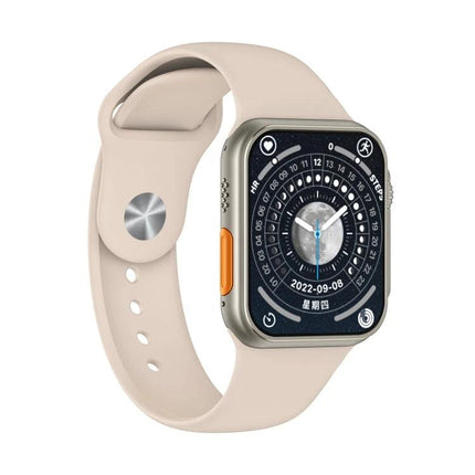 Daily Smart Watch for Everyday Activity and Health Tracking - beige smartwatch showing activity and heart rate screen, steps, distance, and notification reminders