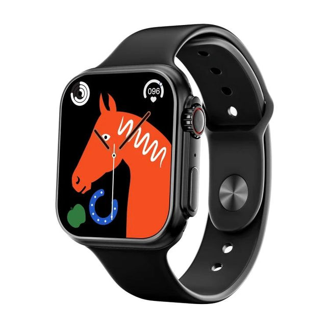 A Practical Smart Watch for Everyday Health and Activity Tracking showing black smartwatch with full touch 2.0-inch IPS display and activity icons