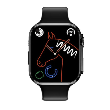 A Practical Smart Watch for Everyday Health and Activity Tracking - black watch with colorful neon horse watchface, 2.0-inch IPS touchscreen display