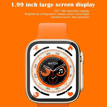 Versatile Smart Watch for Daily Health and Activity Tracking - orange strap 1.99 inch large screen showing steps, heart rate, sleep and activity icons