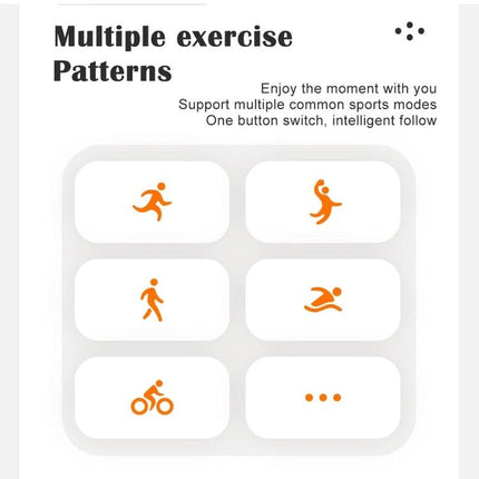 Versatile Smart Watch for Daily Health and Activity Tracking — display showing multiple exercise patterns icons for walking, running, cycling and swimming