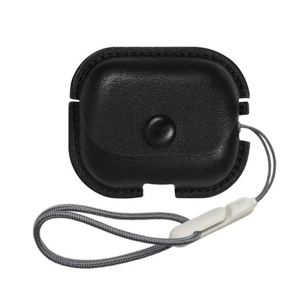 Daily Protection for AirPods with Leather Case and Lanyard in black PU leather with snap closure and detachable gray lanyard