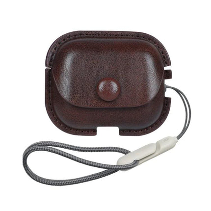 Daily Protection for AirPods with Leather Case and Lanyard brown PU leather case with lanyard, button closure, scratch and drop protection
