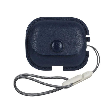 Daily Protection for AirPods with Leather Case and Lanyard - navy PU leather case with lanyard, button closure, scratch and drop protection