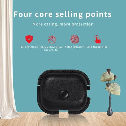 Daily Protection for AirPods with Leather Case and Lanyard — black PU leather protective case with lanyard, anti-fingerprint, shock-absorption, easy-charge access