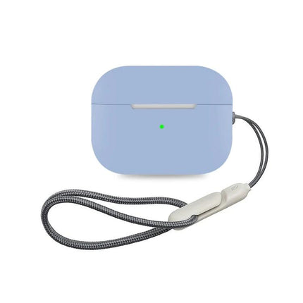Durable Silicone Case for Protecting Earbuds in Daily Life — light blue silicone earbud case with lanyard, open charging port, pocket protection