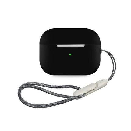 Durable Silicone Case for Protecting Earbuds in Daily Life - black silicone case with charging port open and wrist strap
