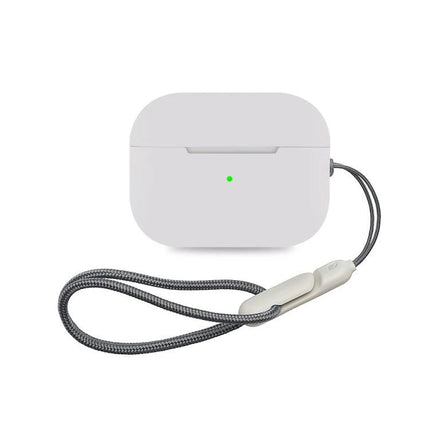 Durable Silicone Case for Protecting Earbuds in Daily Life white case with lanyard and visible charging port access