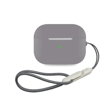 Durable Silicone Case for Protecting Earbuds in Daily Life gray case with lanyard and open charging port