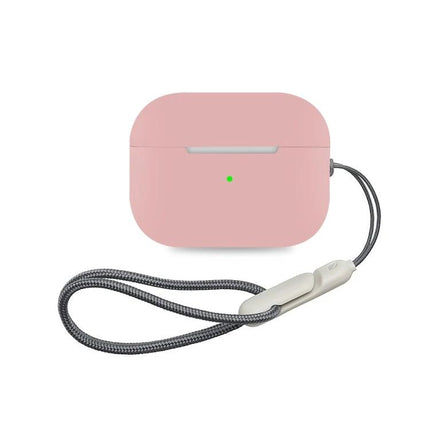 Durable Silicone Case for Protecting Earbuds in Daily Life - pink silicone earbud case with wrist strap and open charging port