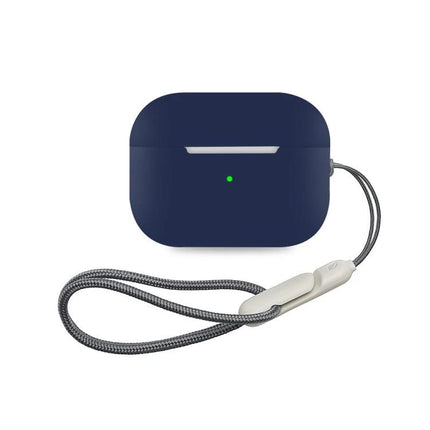 Durable Silicone Case for Protecting Earbuds in Daily Life navy blue silicone case with wrist strap, open charging port and LED indicator