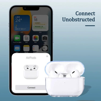 AirPods Pro 2 Case for Daily Commutes and Activities clear protective case shown with AirPods Pro 2 connected to smartphone