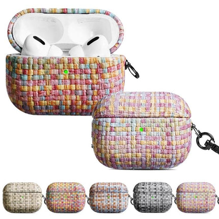 Protective Case for AirPods Pro Suitable for Daily Commutes - pastel woven PU protective case with carabiner for AirPods Pro