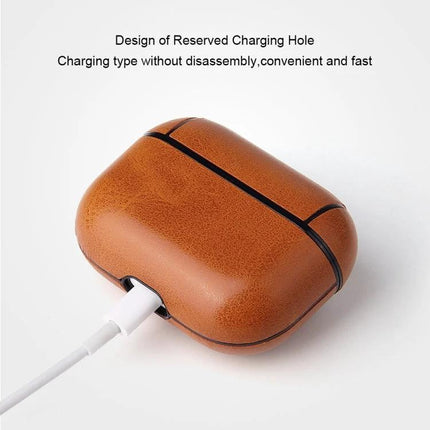 Leather Case with Carabiner for Secure AirPods on the Go - Brown PU Leather Case Showing Charging Hole And Carabiner Ready For Clip