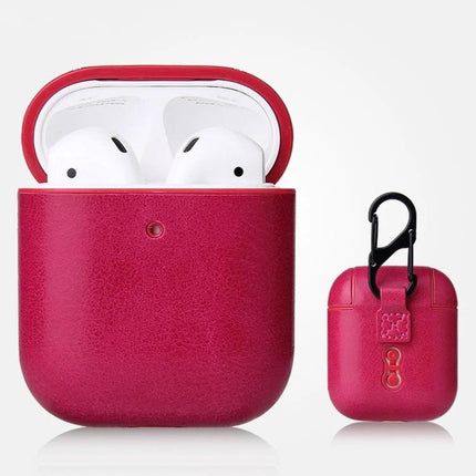 Leather Case with Carabiner for Secure AirPods on the Go in red PU leather with clip for commuting