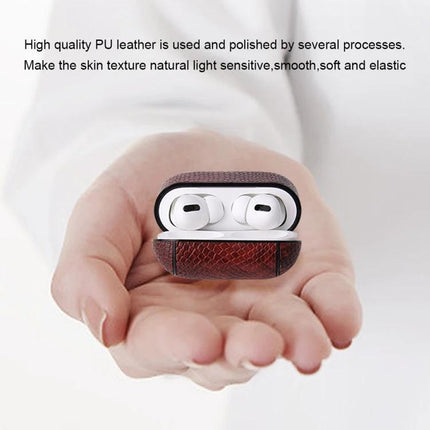 Leather Case for AirPods with Carabiner for Daily Use held in hand showing brown PU leather texture and open AirPods case